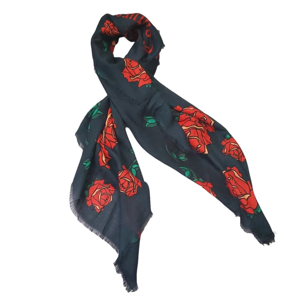 Juicy Couture Womens scarf Rose Square 38‎ x 38 approximate dark blue color  Nwt
